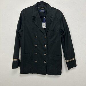 NWT POLO Ralph Lauren Black Cotton Military PeakJacket Coat Blazer 14 $298 NEW‎